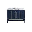Avanity Mason 49 in. Vanity Combo in Navy Blue with Silver Trim and Carrara White Marble Top