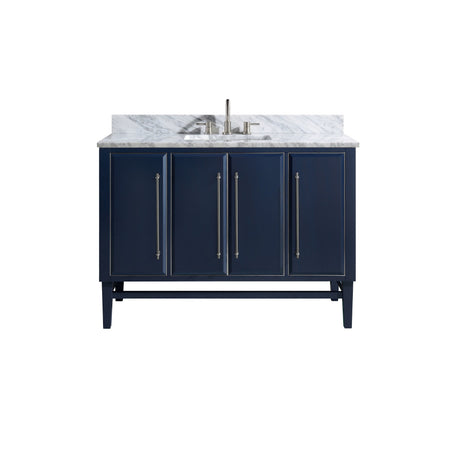 Avanity Mason 49 in. Vanity Combo in Navy Blue with Silver Trim and Carrara White Marble Top