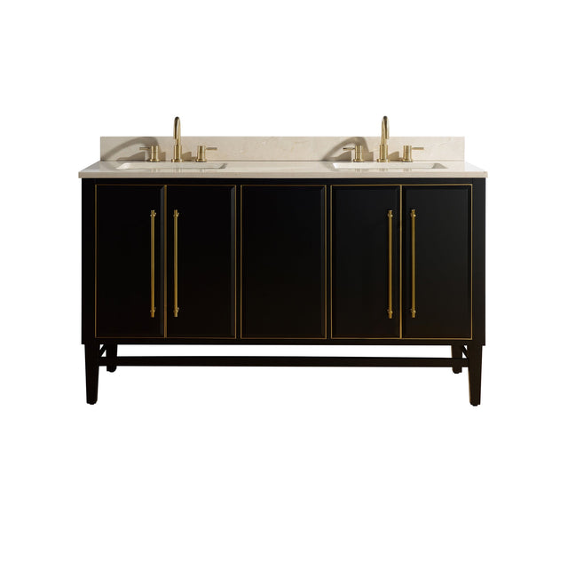 Avanity Mason 61 in. Vanity Combo in Black with Gold Trim and Crema Marfil Marble Top