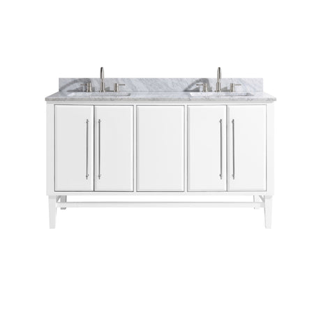 Avanity Mason 61 in. Vanity Combo in White with Silver Trim and Carrara White Marble Top