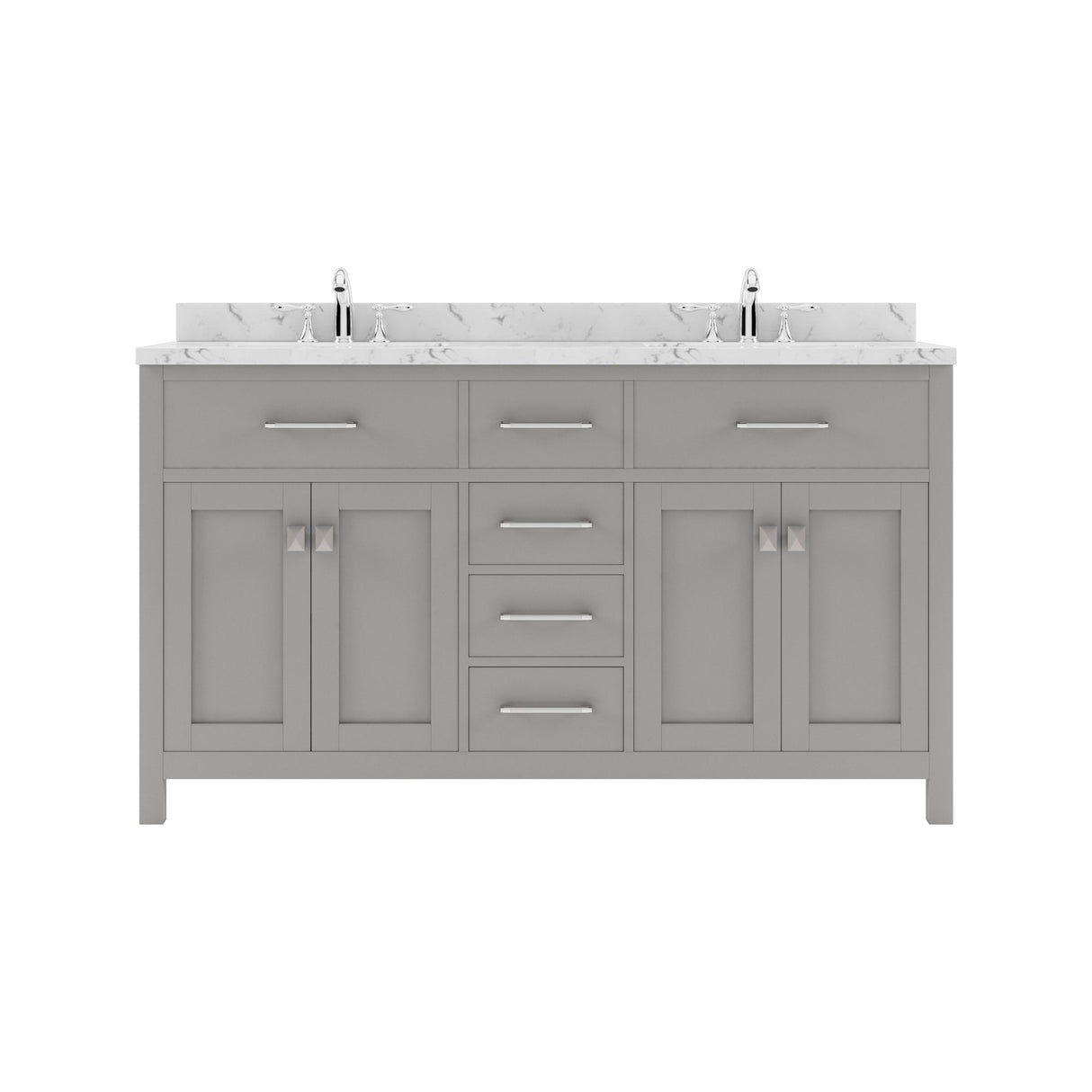 Virtu USA Caroline 60" Double Bath Vanity with White Quartz Top and Round Sinks with Matching Mirror