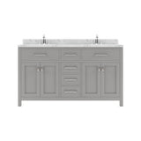 Virtu USA Caroline 60" Double Bath Vanity with White Quartz Top and Round Sinks with Matching Mirror