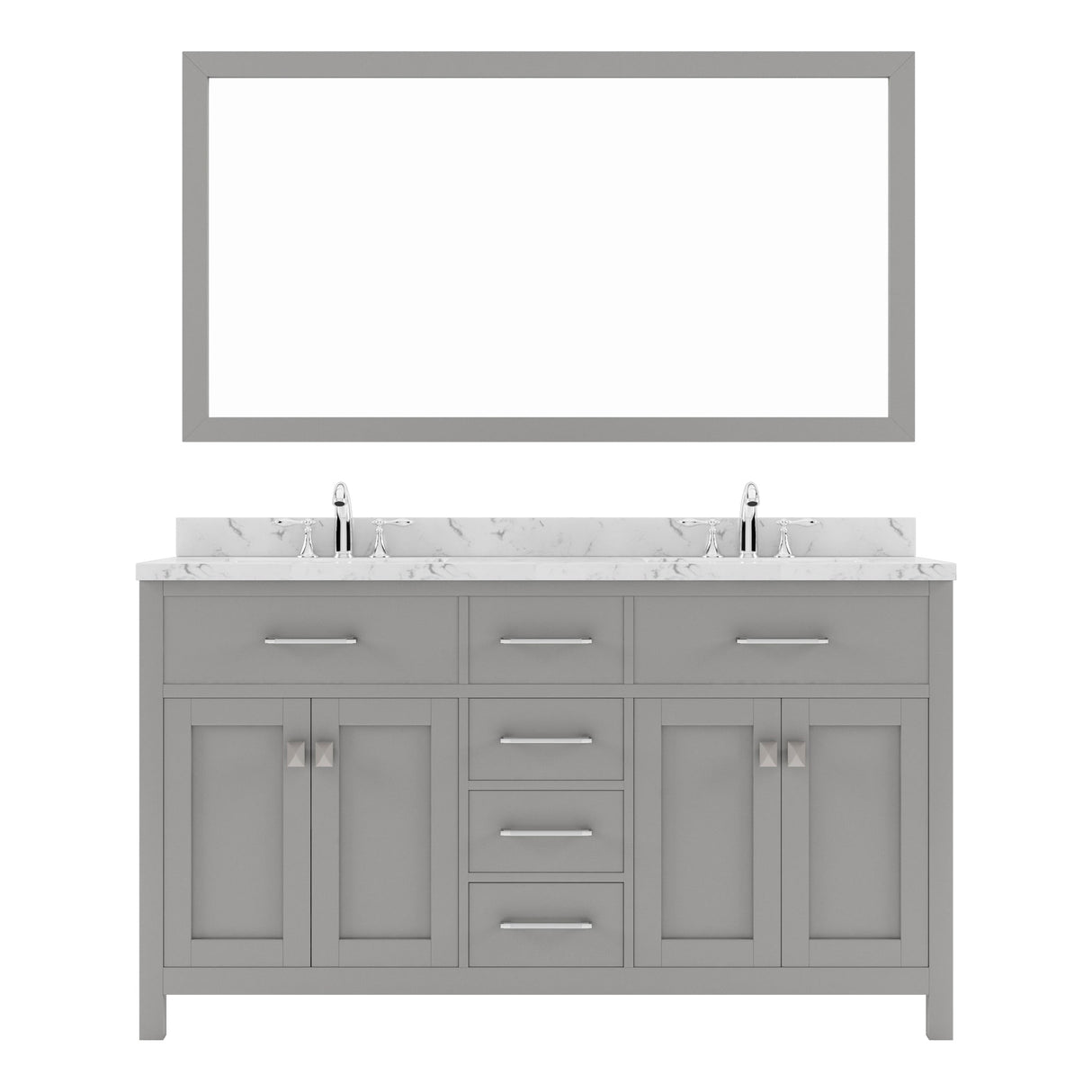 Virtu USA Caroline 60" Double Bath Vanity in Cashmere Gray with White Quartz Top and Round Sinks with Matching Mirror - Luxe Bathroom Vanities