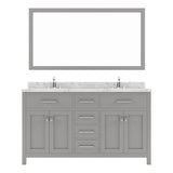 Virtu USA Caroline 60" Double Bath Vanity in Cashmere Gray with White Quartz Top and Round Sinks with Matching Mirror - Luxe Bathroom Vanities