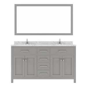 Virtu USA Caroline 60" Double Bath Vanity in Cashmere Gray with White Quartz Top and Round Sinks with Polished Chrome Faucets with Matching Mirror - Luxe Bathroom Vanities