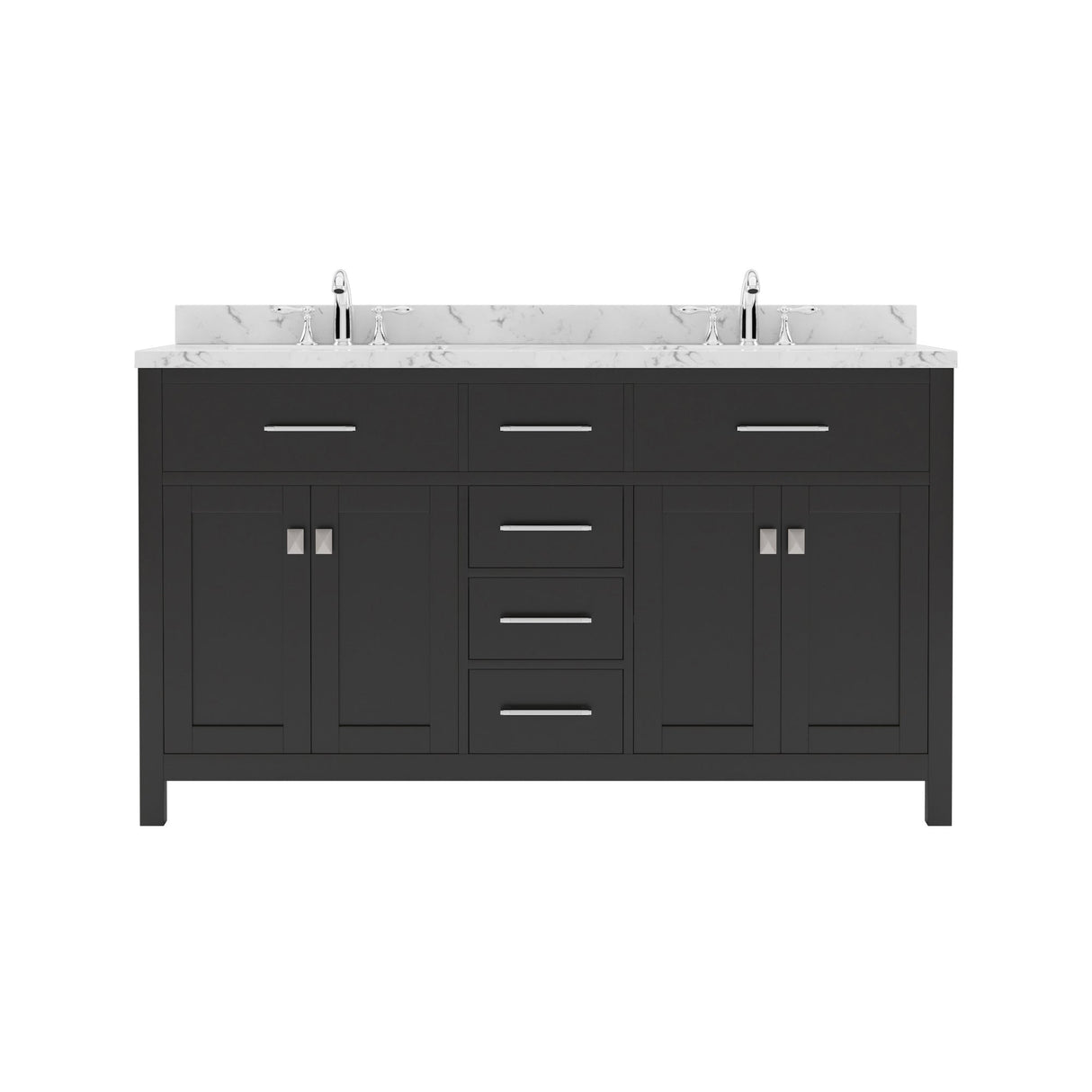 Virtu USA Caroline 60" Double Bath Vanity with White Quartz Top and Round Sinks with Matching Mirror