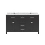 Virtu USA Caroline 60" Double Bath Vanity with White Quartz Top and Round Sinks with Matching Mirror