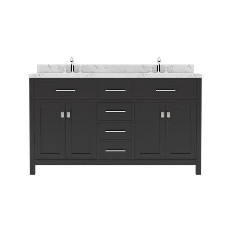 Virtu USA Caroline 60" Double Bath Vanity in Cashmere Gray with White Quartz Top and Round Sinks - Luxe Bathroom Vanities