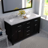 Virtu USA Caroline 60" Double Bath Vanity with White Quartz Top and Round Sinks with Polished Chrome Faucets with Matching Mirror