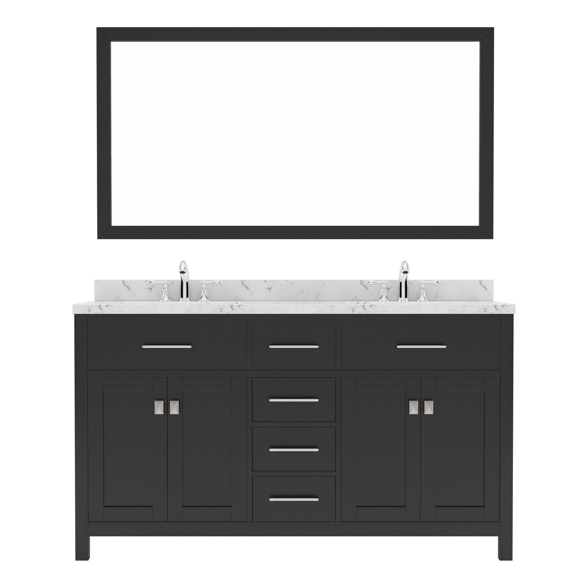 Virtu USA Caroline 60" Double Bath Vanity in Cashmere Gray with White Quartz Top and Round Sinks with Matching Mirror - Luxe Bathroom Vanities