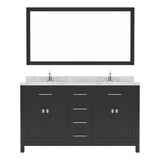 Virtu USA Caroline 60" Double Bath Vanity in Cashmere Gray with White Quartz Top and Round Sinks with Matching Mirror - Luxe Bathroom Vanities