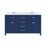 Virtu USA Caroline 60" Double Bath Vanity with White Quartz Top and Round Sinks with Matching Mirror