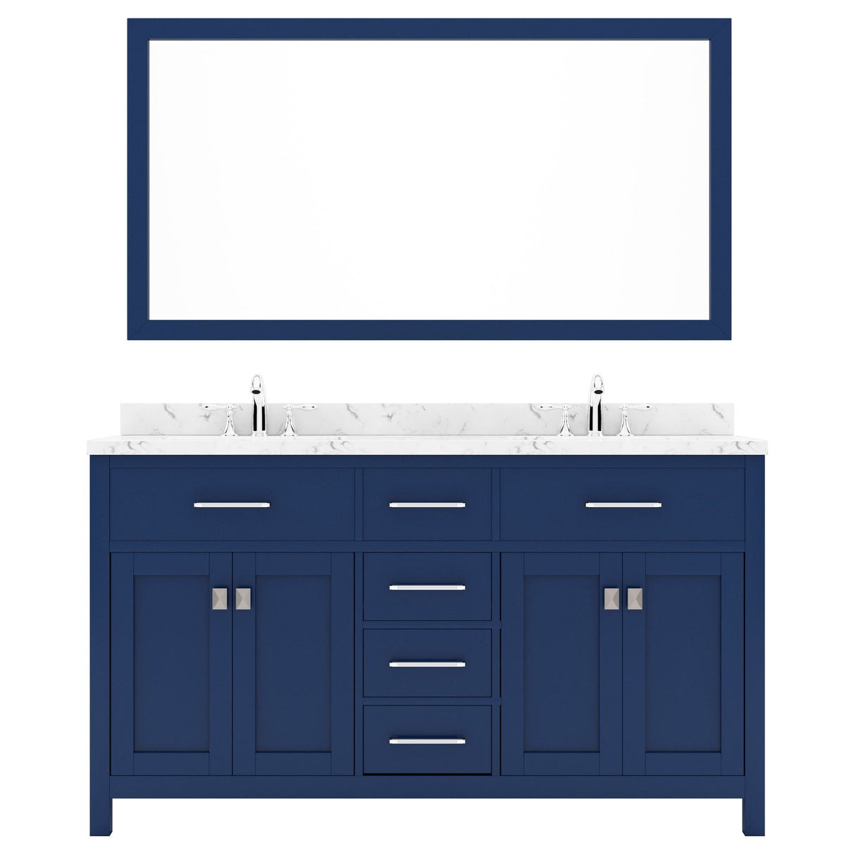 Virtu USA Caroline 60" Double Bath Vanity in Cashmere Gray with White Quartz Top and Round Sinks with Polished Chrome Faucets with Matching Mirror - Luxe Bathroom Vanities