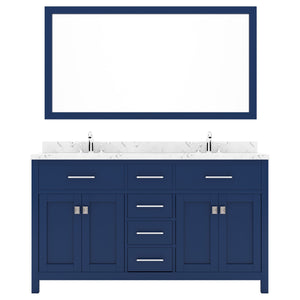 Virtu USA Caroline 60" Double Bath Vanity in Cashmere Gray with White Quartz Top and Round Sinks with Polished Chrome Faucets with Matching Mirror - Luxe Bathroom Vanities