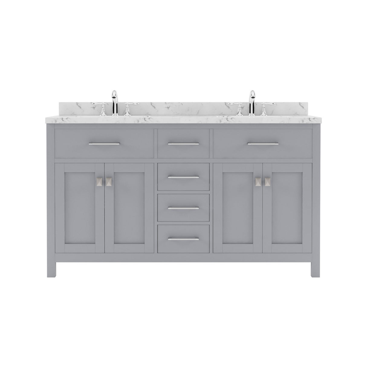 Virtu USA Caroline 60" Double Bath Vanity with White Quartz Top and Round Sinks with Matching Mirror