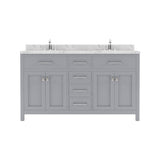 Virtu USA Caroline 60" Double Bath Vanity with White Quartz Top and Round Sinks with Matching Mirror