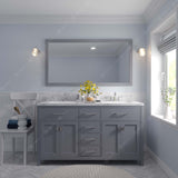 Virtu USA Caroline 60" Double Bath Vanity with White Quartz Top and Round Sinks with Polished Chrome Faucets with Matching Mirror