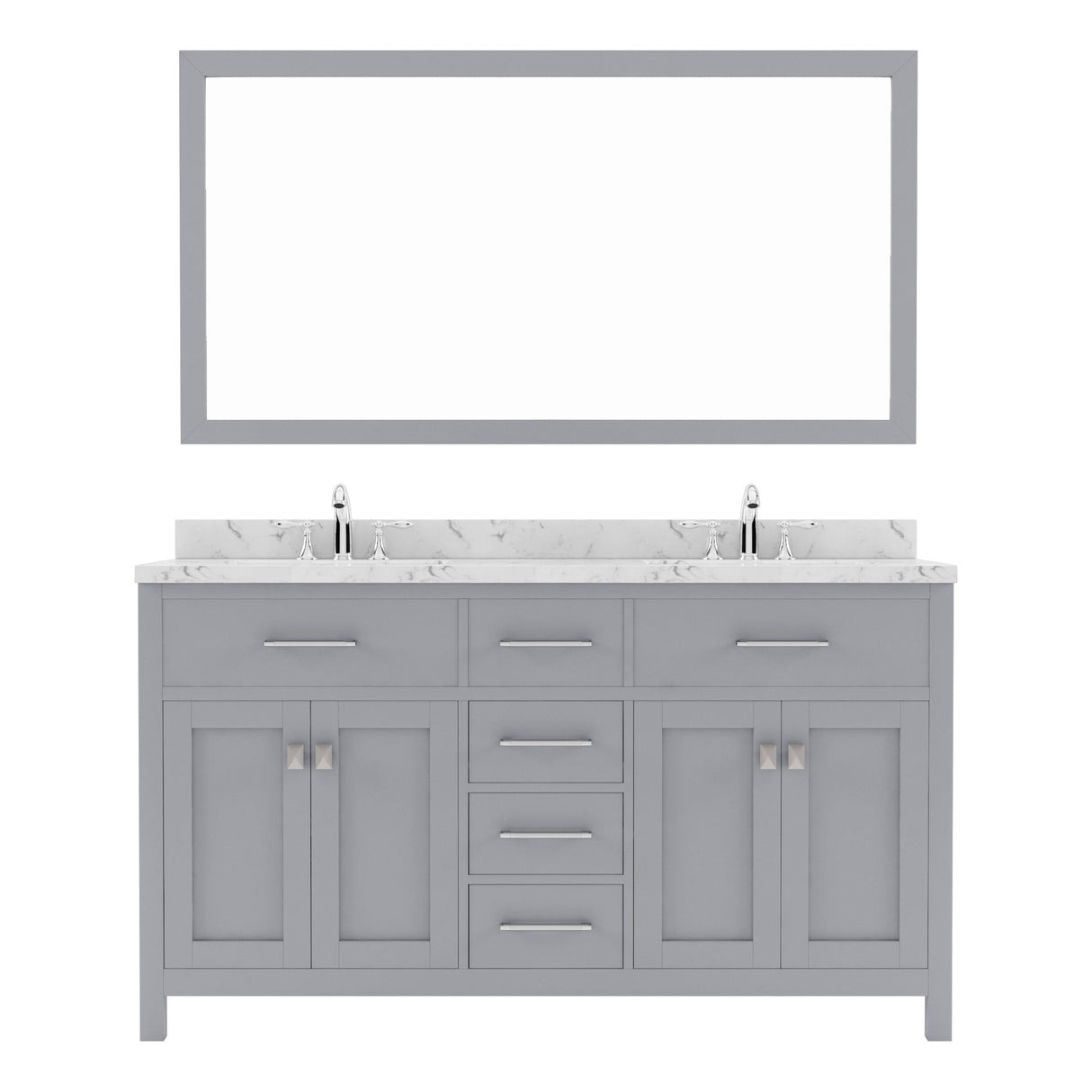 Virtu USA Caroline 60" Double Bath Vanity in Cashmere Gray with White Quartz Top and Round Sinks with Matching Mirror - Luxe Bathroom Vanities