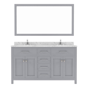 Virtu USA Caroline 60" Double Bath Vanity in Cashmere Gray with White Quartz Top and Round Sinks with Polished Chrome Faucets with Matching Mirror - Luxe Bathroom Vanities