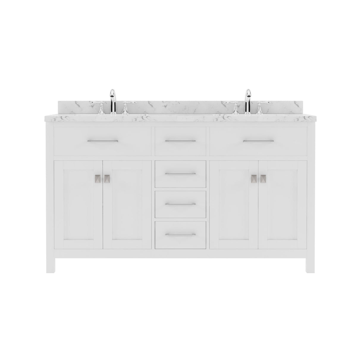 Virtu USA Caroline 60" Double Bath Vanity with White Quartz Top and Round Sinks with Matching Mirror