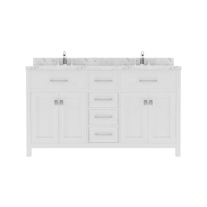 Virtu USA Caroline 60" Double Bath Vanity with White Quartz Top and Round Sinks with Polished Chrome Faucets with Matching Mirror