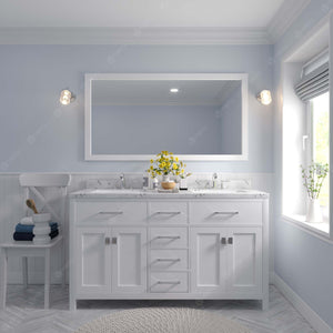 Virtu USA Caroline 60" Double Bath Vanity with White Quartz Top and Round Sinks with Polished Chrome Faucets with Matching Mirror