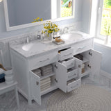 Virtu USA Caroline 60" Double Bath Vanity with White Quartz Top and Round Sinks with Matching Mirror