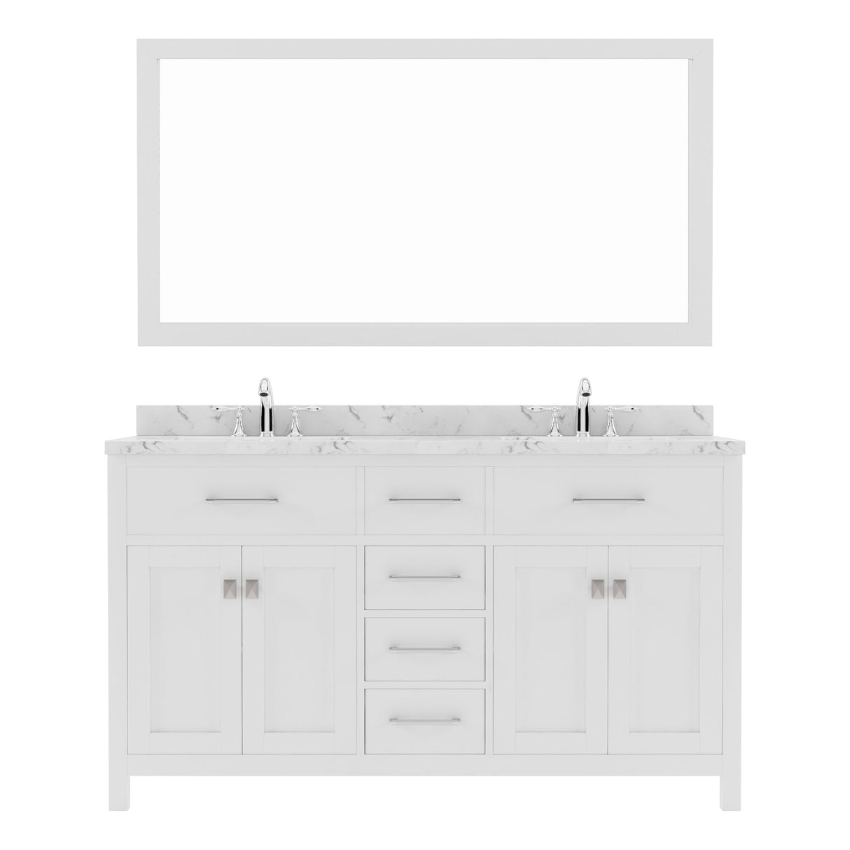 Virtu USA Caroline 60" Double Bath Vanity in Cashmere Gray with White Quartz Top and Round Sinks with Matching Mirror - Luxe Bathroom Vanities