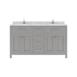 Virtu USA Caroline 60" Double Bath Vanity with White Quartz Top and Square Sinks with Polished Chrome Faucets with Matching Mirror