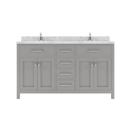 Virtu USA Caroline 60" Double Bath Vanity in Cashmere Gray with White Quartz Top and Square Sinks - Luxe Bathroom Vanities