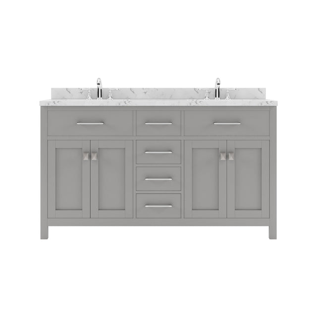 Virtu USA Caroline 60" Double Bath Vanity in Cashmere Gray with White Quartz Top and Square Sinks - Luxe Bathroom Vanities