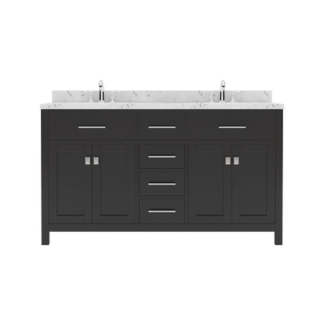 Virtu USA Caroline 60" Double Bath Vanity in Cashmere Gray with White Quartz Top and Square Sinks - Luxe Bathroom Vanities