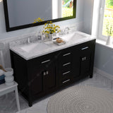 Virtu USA Caroline 60" Double Bath Vanity with White Quartz Top and Square Sinks with Brushed Nickel Faucets with Matching Mirror