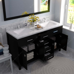 Virtu USA Caroline 60" Double Bath Vanity with White Quartz Top and Square Sinks with Polished Chrome Faucets with Matching Mirror