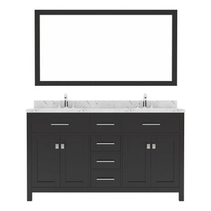 Virtu USA Caroline 60" Double Bath Vanity in Cashmere Gray with White Quartz Top and Square Sinks with Polished Chrome Faucets with Matching Mirror - Luxe Bathroom Vanities