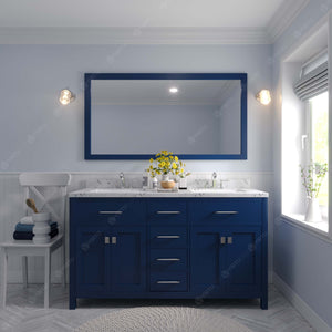 Virtu USA Caroline 60" Double Bath Vanity with White Quartz Top and Square Sinks with Polished Chrome Faucets with Matching Mirror