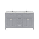 Virtu USA Caroline 60" Double Bath Vanity with White Quartz Top and Square Sinks with Matching Mirror