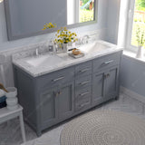 Virtu USA Caroline 60" Double Bath Vanity with White Quartz Top and Square Sinks with Brushed Nickel Faucets with Matching Mirror