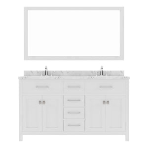 Virtu USA Caroline 60" Double Bath Vanity in Cashmere Gray with White Quartz Top and Square Sinks with Polished Chrome Faucets with Matching Mirror - Luxe Bathroom Vanities
