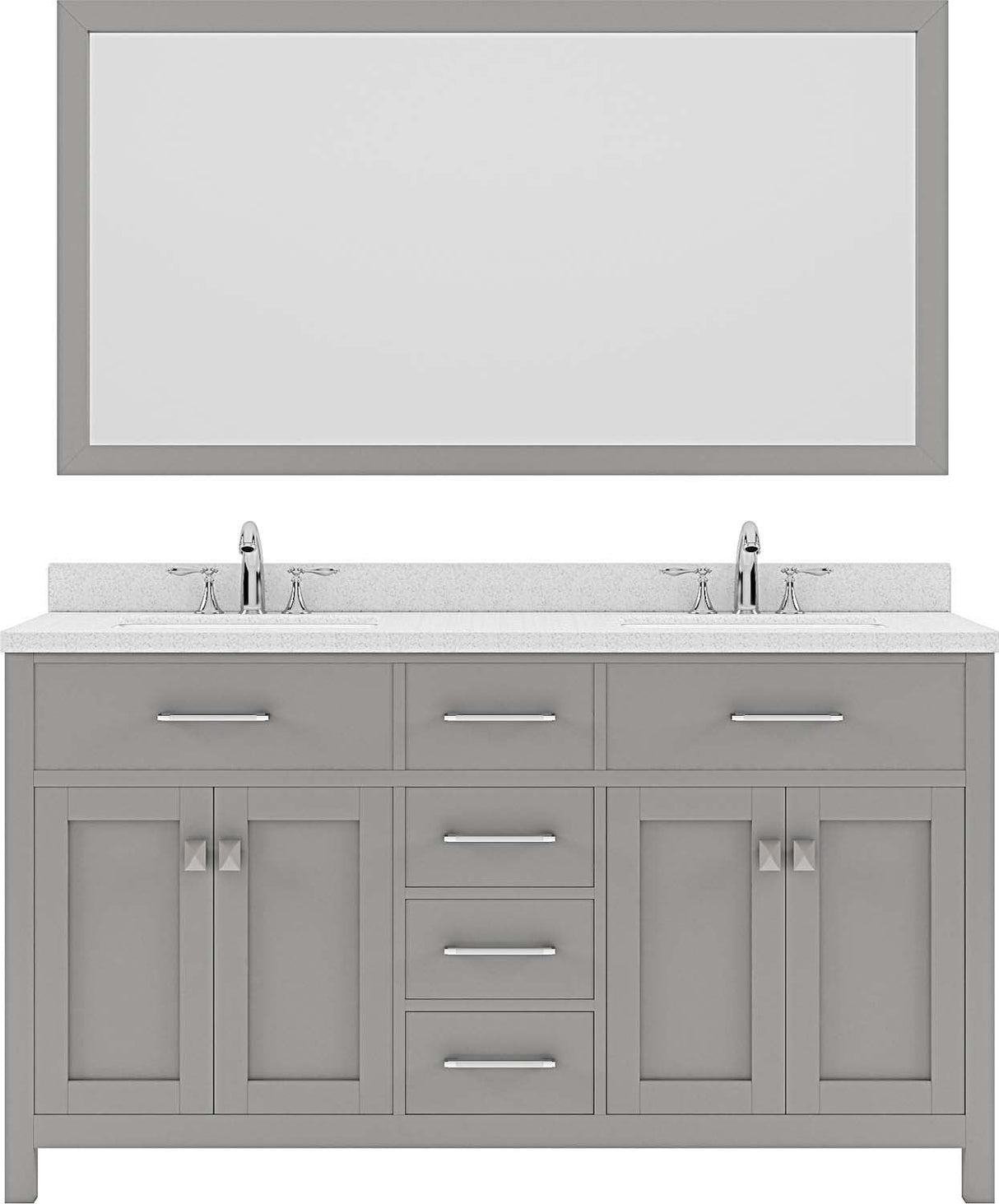 Virtu USA Caroline 60" Double Bath Vanity with Dazzle White Top and Round Sinks with Brushed Nickel Faucets with Matching Mirror - Luxe Bathroom Vanities