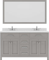 Virtu USA Caroline 60" Double Bath Vanity with Dazzle White Top and Round Sink with Polished Chrome Faucet and Mirror - Luxe Bathroom Vanities