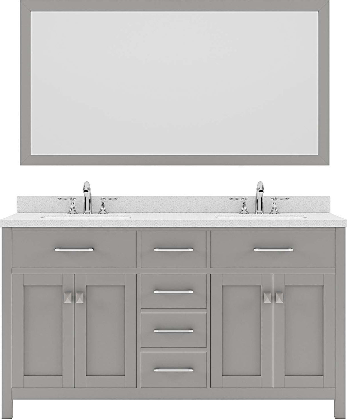 Virtu USA Caroline 60" Double Bath Vanity with Dazzle White Top and Round Sinks with Matching Mirror - Luxe Bathroom Vanities