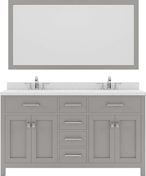 Virtu USA Caroline 60" Double Bath Vanity with Dazzle White Top and Round Sinks with Matching Mirror - Luxe Bathroom Vanities