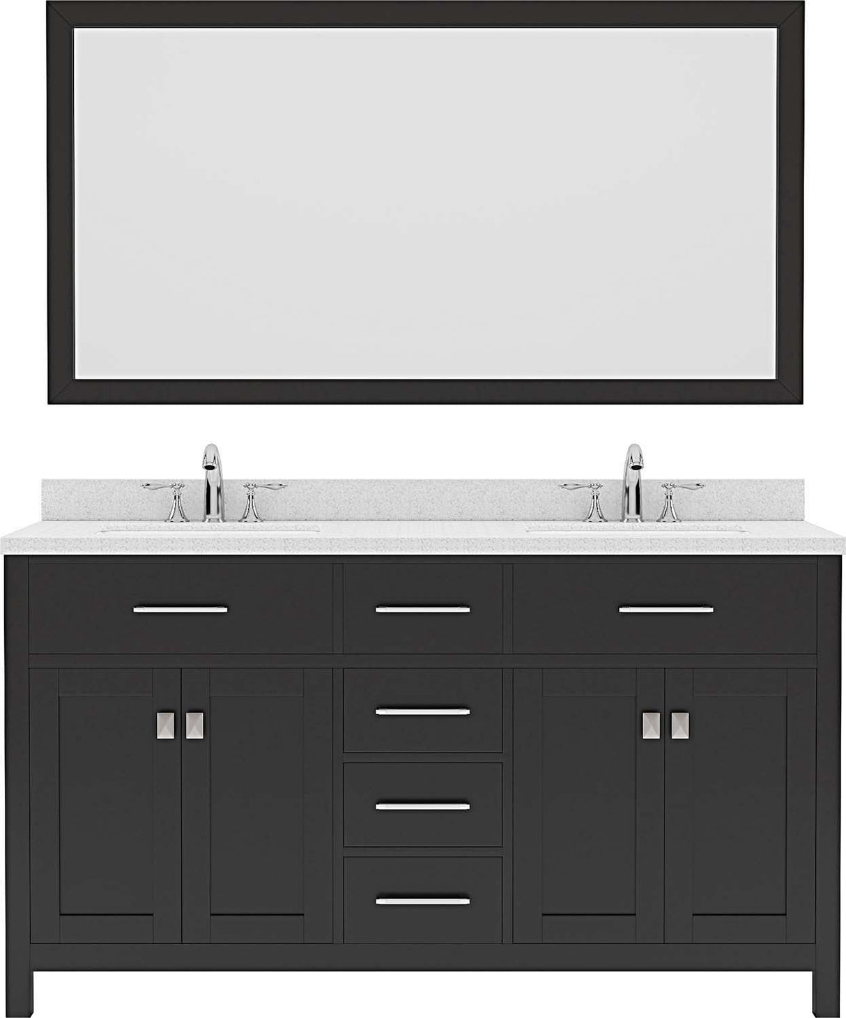 Virtu USA Caroline 60" Double Bath Vanity with Dazzle White Top and Round Sinks with Brushed Nickel Faucets with Matching Mirror - Luxe Bathroom Vanities