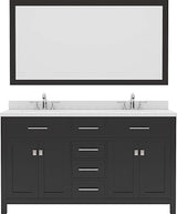 Virtu USA Caroline 60" Double Bath Vanity with Dazzle White Top and Round Sinks with Brushed Nickel Faucets with Matching Mirror - Luxe Bathroom Vanities