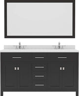 Virtu USA Caroline 60" Double Bath Vanity with Dazzle White Top and Round Sinks with Matching Mirror - Luxe Bathroom Vanities