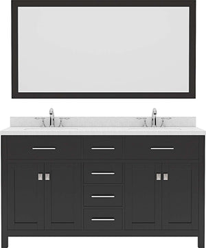 Virtu USA Caroline 60" Double Bath Vanity with Dazzle White Top and Round Sinks with Matching Mirror - Luxe Bathroom Vanities