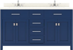 Virtu USA Caroline 60" Double Bath Vanity with Dazzle White Top and Round Sinks with Matching Mirror