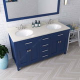 Virtu USA Caroline 60" Double Bath Vanity with Dazzle White Top and Round Sinks with Matching Mirror