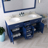 Virtu USA Caroline 60" Double Bath Vanity with Dazzle White Top and Round Sinks with Matching Mirror